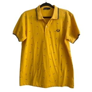 Fred Perry Men's Geometric Print Polo Shirt Mustard Yellow Size L